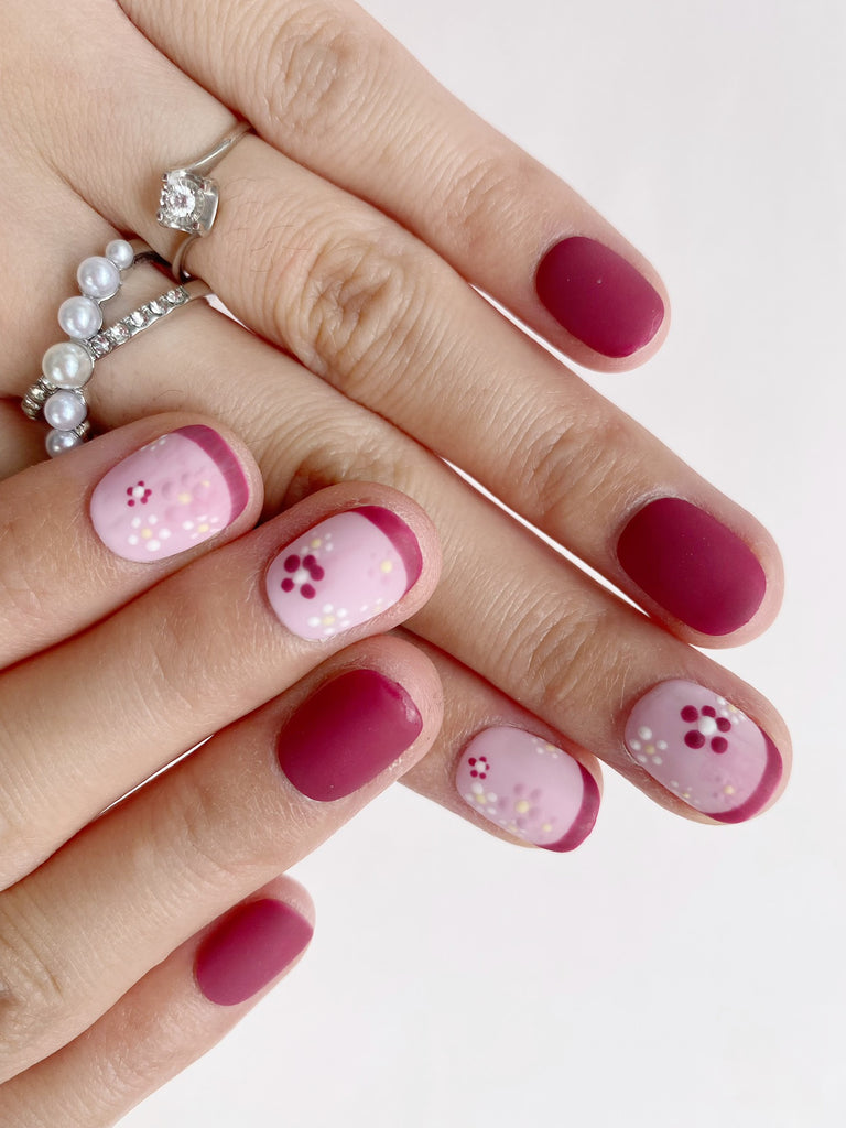 Hand-Painted Blossom Bubbles Short Square Nails with Sticky Tabs & Kit F046