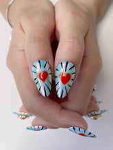 Load image into Gallery viewer, Hand-Painted Graffiti Heartsy Almond Shaped Nails with Sticky Tabs &amp; Kit Y115