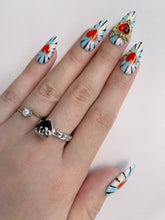 Load image into Gallery viewer, Hand-Painted Graffiti Heartsy Almond Shaped Nails with Sticky Tabs &amp; Kit Y115