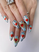 Load image into Gallery viewer, Hand-Painted Graffiti Heartsy Almond Shaped Nails with Sticky Tabs &amp; Kit Y115