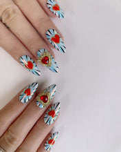Load image into Gallery viewer, Hand-Painted Graffiti Heartsy Almond Shaped Nails with Sticky Tabs &amp; Kit Y115