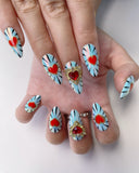 Hand-Painted Graffiti Heartsy Almond Shaped Nails with Sticky Tabs & Kit Y115