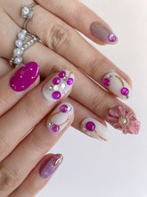 Load image into Gallery viewer, Hand-Painted Grape Soda 3D Carved Short Oval Nails with Sticky Tabs &amp; Kit F044
