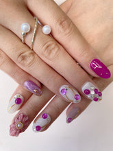 Load image into Gallery viewer, Hand-Painted Grape Soda 3D Carved Short Oval Nails with Sticky Tabs &amp; Kit F044