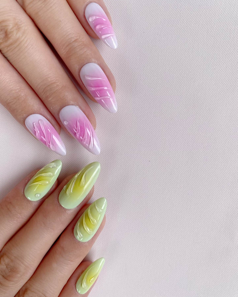 Hand-Painted Mermaid’s Cocoon Almond Shaped Nails with Sticky Tabs & Kit Y112