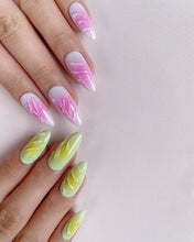 Load image into Gallery viewer, Hand-Painted Mermaid’s Cocoon Almond Shaped Nails with Sticky Tabs &amp; Kit Y112
