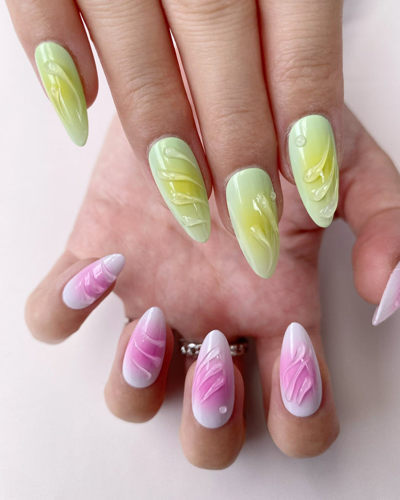 Hand-Painted Mermaid’s Cocoon Almond Shaped Nails with Sticky Tabs & Kit Y112