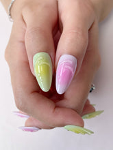 Load image into Gallery viewer, Hand-Painted Mermaid’s Cocoon Almond Shaped Nails with Sticky Tabs &amp; Kit Y112