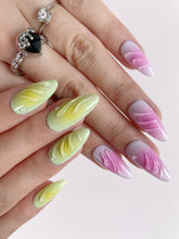 Load image into Gallery viewer, Hand-Painted Mermaid’s Cocoon Almond Shaped Nails with Sticky Tabs &amp; Kit Y112