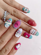 Load image into Gallery viewer, Hand-Painted Lollipop Twist 3D Carved Short Oval Nails with Sticky Tabs &amp; Kit F023