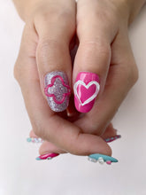 Load image into Gallery viewer, Hand-Painted Lollipop Twist 3D Carved Short Oval Nails with Sticky Tabs &amp; Kit F023