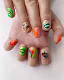 Hand-Painted Zombie Candy Short Square Nails with Sticky Tabs & Kit F018
