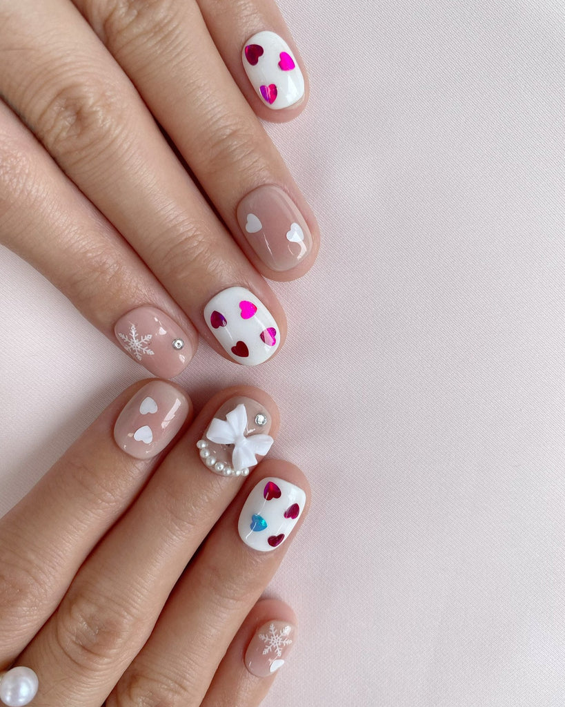 Hand-Painted Cotton Candy Short Square Nails with Sticky Tabs & Kit F013