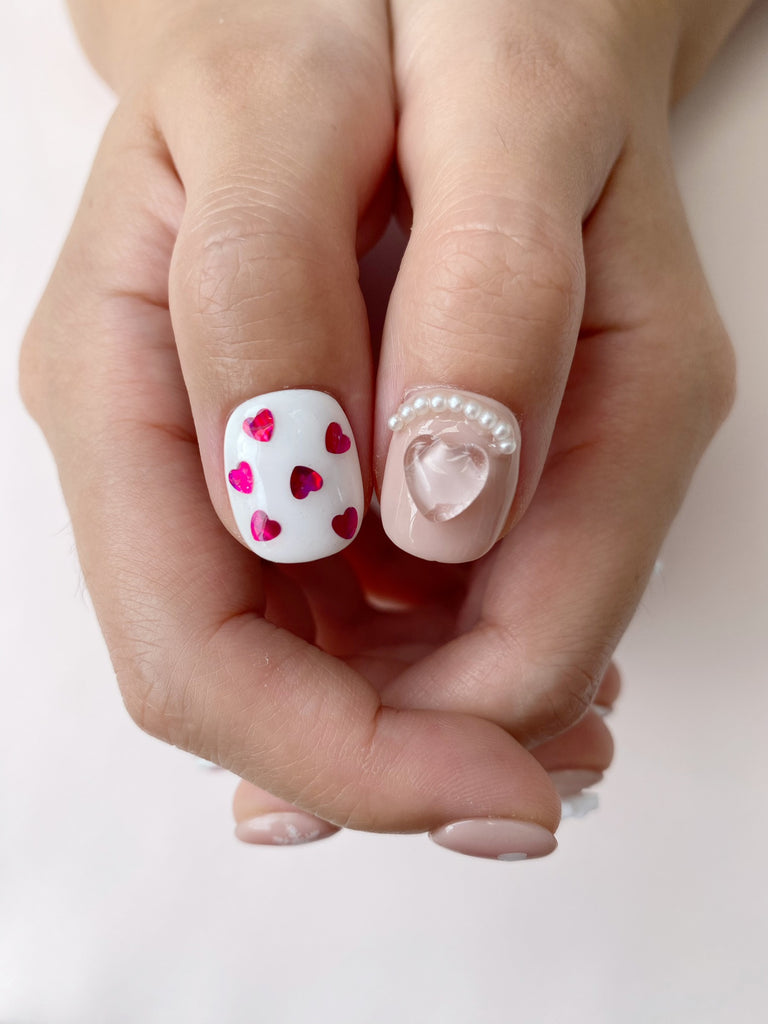 Hand-Painted Cotton Candy Short Square Nails with Sticky Tabs & Kit F013