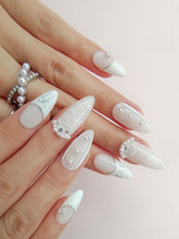 Load image into Gallery viewer, Hand-Painted White Wedding Almond Shaped Nails with Sticky Tabs &amp; Kit Y039