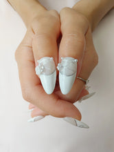Load image into Gallery viewer, Hand-Painted White Wedding Almond Shaped Nails with Sticky Tabs &amp; Kit Y039