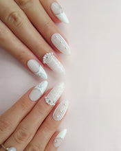Load image into Gallery viewer, Hand-Painted White Wedding Almond Shaped Nails with Sticky Tabs &amp; Kit Y039