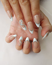 Load image into Gallery viewer, Hand-Painted Line of Love Almond Shaped Nails with Sticky Tabs &amp; Kit A086