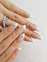 Load image into Gallery viewer, Hand-Painted Line of Love Almond Shaped Nails with Sticky Tabs &amp; Kit A086