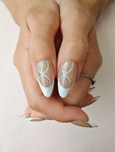 Load image into Gallery viewer, Hand-Painted Line of Love Almond Shaped Nails with Sticky Tabs &amp; Kit A086