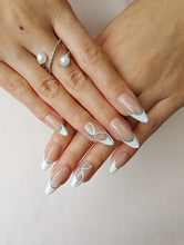 Load image into Gallery viewer, Hand-Painted Line of Love Almond Shaped Nails with Sticky Tabs &amp; Kit A086