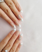 Load image into Gallery viewer, Hand-Painted Line of Love Almond Shaped Nails with Sticky Tabs &amp; Kit A086