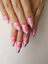 Load image into Gallery viewer, Hand-Painted Silk &amp; Shadow Almond Shaped Nails with Sticky Tabs &amp; Kit Y067