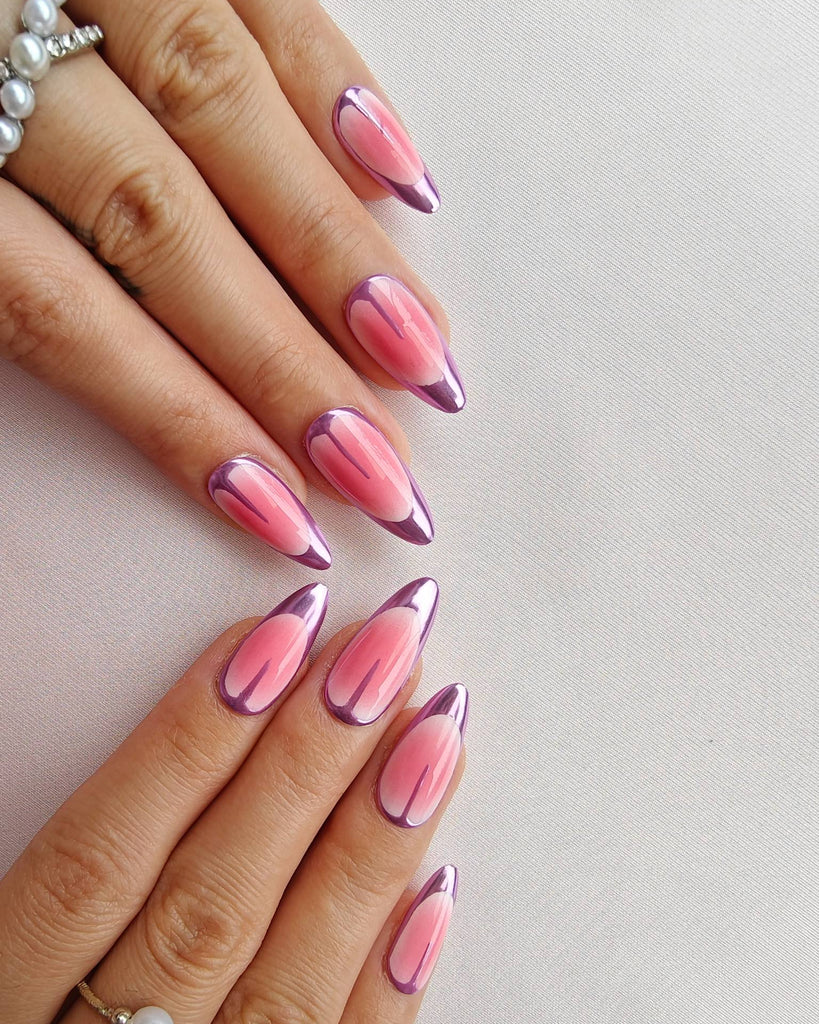 Hand-Painted Silk & Shadow Almond Shaped Nails with Sticky Tabs & Kit Y067
