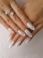 Load image into Gallery viewer, Hand-Painted Pearl Whisper Almond Shaped Nails with Sticky Tabs &amp; Kit A076