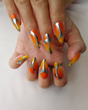 Hand-Painted Frozen Flame Almond Shaped Nails with Sticky Tabs & Kit Y030