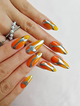 Load image into Gallery viewer, Hand-Painted Frozen Flame Almond Shaped Nails with Sticky Tabs &amp; Kit Y030