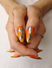 Load image into Gallery viewer, Hand-Painted Frozen Flame Almond Shaped Nails with Sticky Tabs &amp; Kit Y030