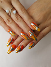 Load image into Gallery viewer, Hand-Painted Frozen Flame Almond Shaped Nails with Sticky Tabs &amp; Kit Y030