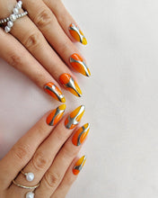 Load image into Gallery viewer, Hand-Painted Frozen Flame Almond Shaped Nails with Sticky Tabs &amp; Kit Y030